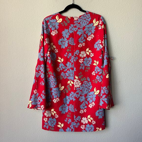 C/MEO Collective Red Blue Floral Split Sleeve Mini Shift Dress Size XS - Picture 3 of 6